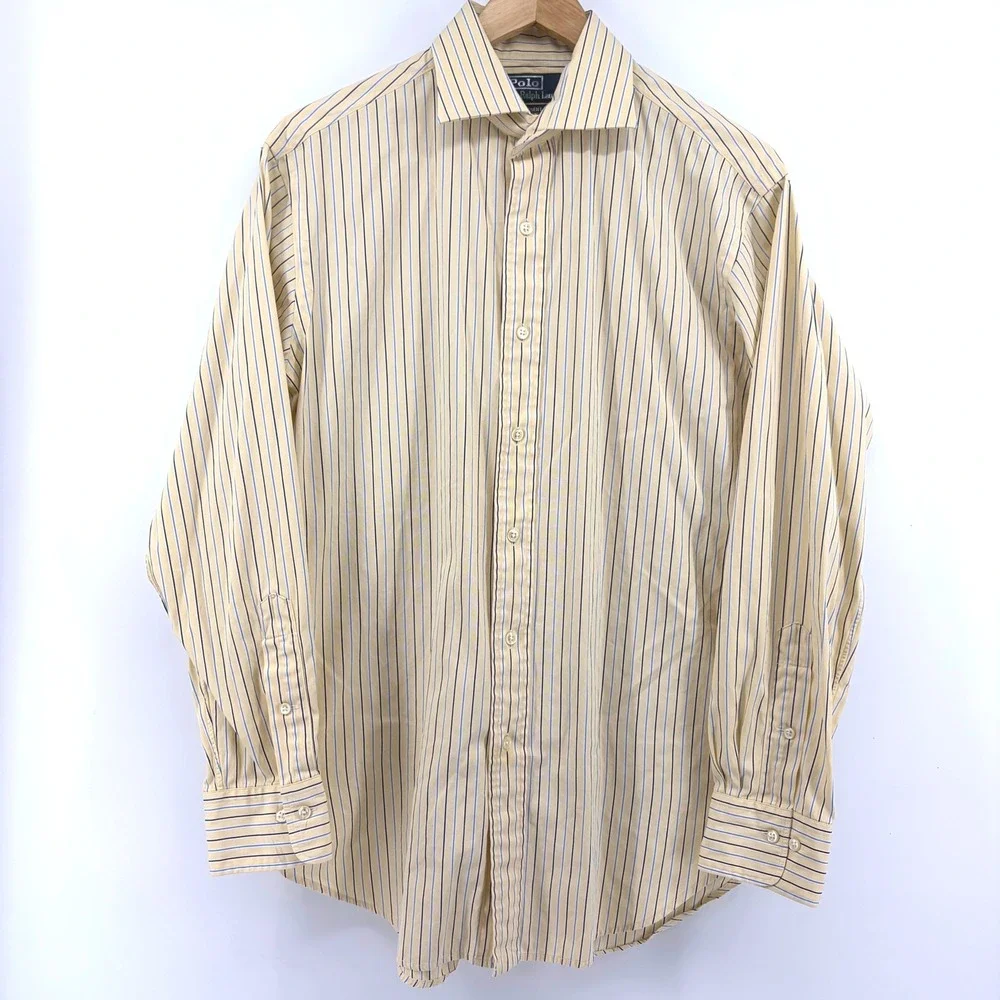 Polo Ralph Lauren Regent Classic Fit Shirt Mens 15.5 32/33 Yellow Blue Stripe